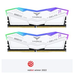 TEAMGROUP T-Force Delta RGB DDR5 32GB (2x16GB) Intel XMP 3.0 and AMD EXPO 6000MHz CL38 RGB White Desktop Memory - FF4D532G6000HC38JDC01