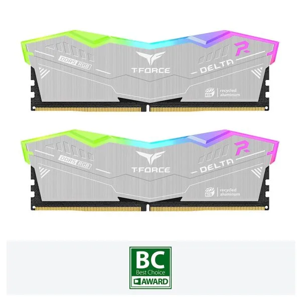 TEAMGROUP T-Force Delta RGB DDR5 32GB (2x16GB) 6400MHz CL32 RGB Eco Silver - FF2D532G6400HC32ADC01