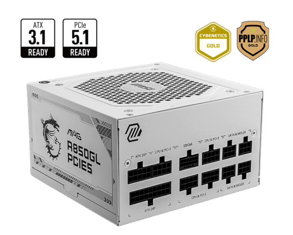 MSI MAG A850GL PCIE5 WHITE 850W 80 PLUS Gold Fully Modular Power Supply - MAG A850GL PCIE5 WHITE