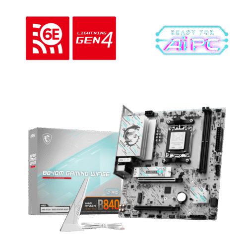 MSI B840M GAMING WIFI6E WHITE AM5 mATX Motherboard DDR5 8000+ MT/s PCIe 4.0 Wi-Fi 6E - B840M GAMING WIFI6E