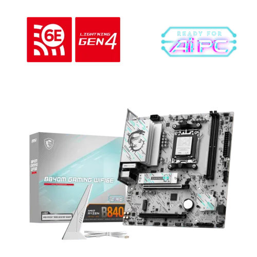 MSI B840M GAMING WIFI6E WHITE AM5 mATX Motherboard DDR5 8000+ MT/s PCIe 4.0 Wi-Fi 6E - B840M GAMING WIFI6E