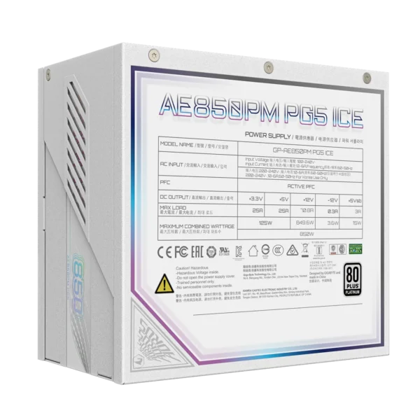 2000 GIGABYTE AORUS ELITE P1000W | P850W Platinum Power Supply | ATX 3.1 | PCIe 5.0 | Full-Bridge LLC | ICE White | Black - GP-AE1000PM-PG5-ICE | GP-AE1000PM-PG5 | GP-AE850PM-PG5-ICE | GP-AE850PM-PG5