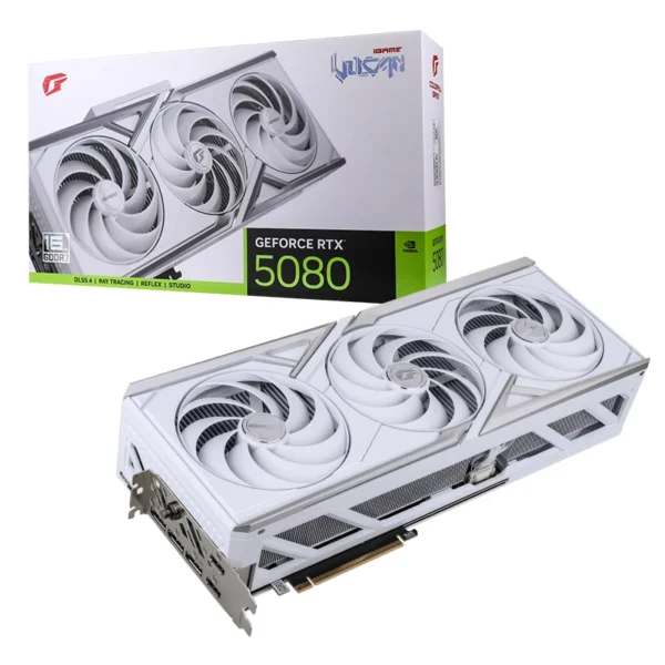 Colorful iGame GeForce RTX 5080 Vulcan W OC 16GB-V Graphics Card, NVIDIA Blackwell 2.0, 10752 CUDA Cores, 16GB GDDR7, PCIe 5.0, WiFi 6E, Quad-Fan Cooling, iGame Smart LCD, RGB Lighting - COLORFUL IGAME GEFORCE RTX5080 VULCAN WHITE OC 16GB-V