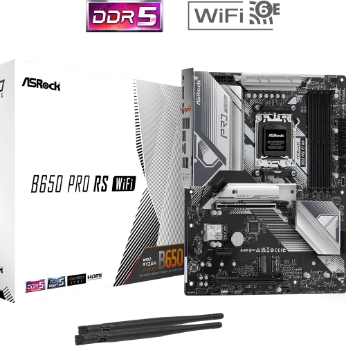 ASRock B650 Pro RS WiFi ATX Motherboard, AMD B650, AM5 Socket, DDR5 7200+(OC), PCIe 4.0, WiFi 6E, 2.5G LAN, Realtek ALC897 Audio, USB 3.2 Gen2x2