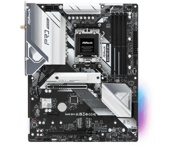 ASRock B650 Pro RS WiFi ATX Motherboard, AMD B650, AM5 Socket, DDR5 7200+(OC), PCIe 4.0, WiFi 6E, 2.5G LAN, Realtek ALC897 Audio, USB 3.2 Gen2x2