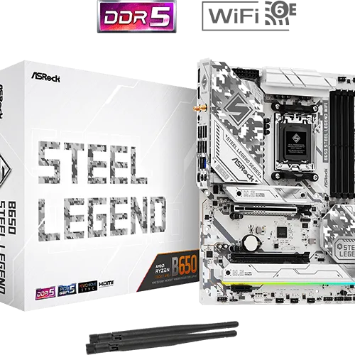 ASRock B650 Steel Legend WiFi ATX Motherboard, AMD B650, AM5 Socket, DDR5 7200+(OC), PCIe 5.0, WiFi 6E, 2.5G LAN, Realtek ALC4082 Audio, USB 3.2 Gen2x2