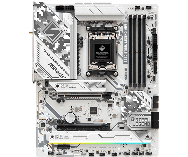 ASRock B650 Steel Legend WiFi ATX Motherboard, AMD B650, AM5 Socket, DDR5 7200+(OC), PCIe 5.0, WiFi 6E, 2.5G LAN, Realtek ALC4082 Audio, USB 3.2 Gen2x2
