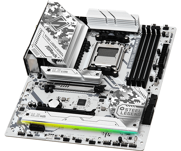 ASRock B650 Steel Legend WiFi ATX Motherboard, AMD B650, AM5 Socket, DDR5 7200+(OC), PCIe 5.0, WiFi 6E, 2.5G LAN, Realtek ALC4082 Audio, USB 3.2 Gen2x2