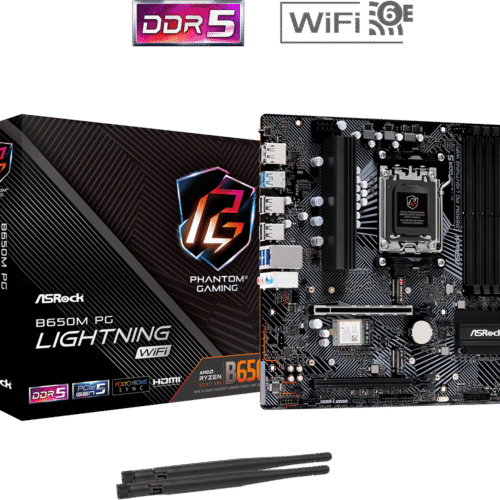 ASRock B650M PG Panthom Gaming Lightning WiFi Micro ATX Motherboard, AMD B650, AM5 Socket, DDR5 7200+(OC), PCIe 4.0, Blazing M.2 Gen5, WiFi 6E, 2.5G LAN, Realtek ALC897 Audio, USB 3.2 Gen2 Type-C