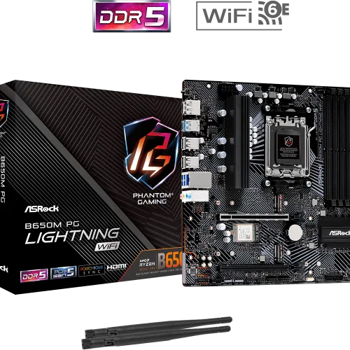 ASRock B650M PG Panthom Gaming Lightning WiFi Micro ATX Motherboard, AMD B650, AM5 Socket, DDR5 7200+(OC), PCIe 4.0, Blazing M.2 Gen5, WiFi 6E, 2.5G LAN, Realtek ALC897 Audio, USB 3.2 Gen2 Type-C