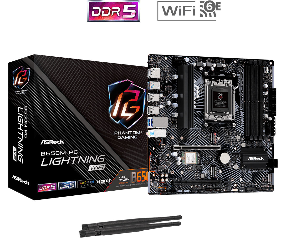 ASRock B650M PG Panthom Gaming Lightning WiFi Micro ATX Motherboard, AMD B650, AM5 Socket, DDR5 7200...