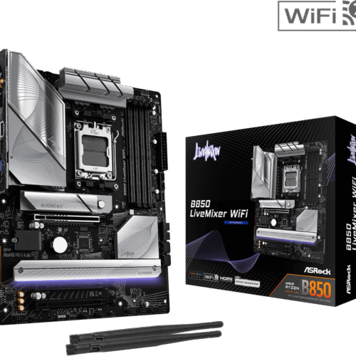 ASRock B850 LiveMixer WiFi ATX Motherboard, AMD B850, AM5 Socket, DDR5 8000+(OC), PCIe 5.0, WiFi 7, 2.5G LAN, Realtek ALC1220 Audio, 23 USB Ports
