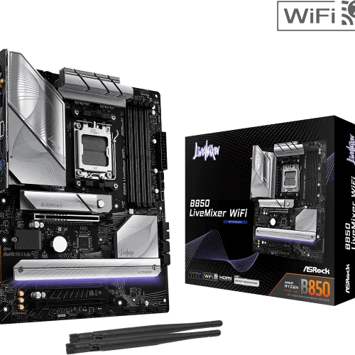 ASRock B850 LiveMixer WiFi ATX Motherboard, AMD B850, AM5 Socket, DDR5 8000+(OC), PCIe 5.0, WiFi 7, 2.5G LAN, Realtek ALC1220 Audio, 23 USB Ports