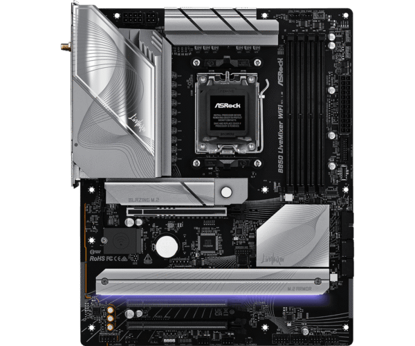 ASRock B850 LiveMixer WiFi ATX Motherboard, AMD B850, AM5 Socket, DDR5 8000+(OC), PCIe 5.0, WiFi 7, 2.5G LAN, Realtek ALC1220 Audio, 23 USB Ports