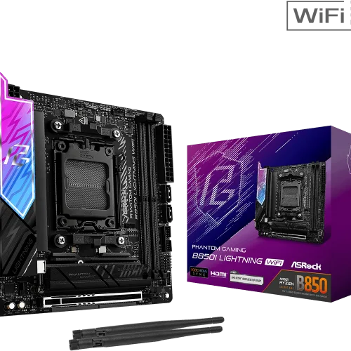 ASRock Phantom Gaming B850I Lightning WiFi Mini-ITX Motherboard, AMD B850, AM5 Socket, DDR5 8200+(OC), PCIe 5.0, WiFi 6E, Killer 2.5G LAN, Realtek ALC1220 Audio - ASROCK B850I LIGHTING WIFI