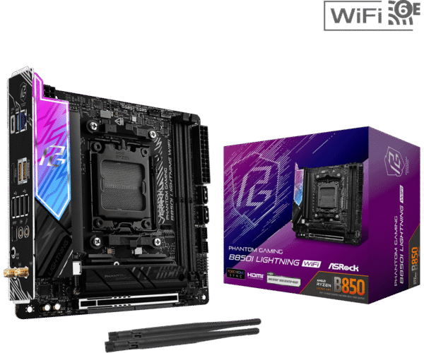 ASRock Phantom Gaming B850I Lightning WiFi Mini-ITX Motherboard, AMD B850, AM5 Socket, DDR5 8200+(OC), PCIe 5.0, WiFi 6E, Killer 2.5G LAN, Realtek ALC1220 Audio - ASROCK B850I LIGHTING WIFI