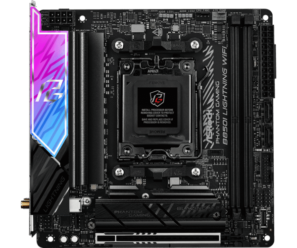 ASRock Phantom Gaming B850I Lightning WiFi Mini-ITX Motherboard, AMD B850, AM5 Socket, DDR5 8200+(OC), PCIe 5.0, WiFi 6E, Killer 2.5G LAN, Realtek ALC1220 Audio - ASROCK B850I LIGHTING WIFI