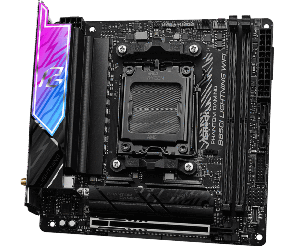 ASRock Phantom Gaming B850I Lightning WiFi Mini-ITX Motherboard, AMD B850, AM5 Socket, DDR5 8200+(OC), PCIe 5.0, WiFi 6E, Killer 2.5G LAN, Realtek ALC1220 Audio - ASROCK B850I LIGHTING WIFI