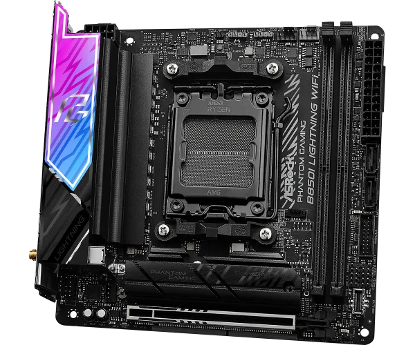 ASRock Phantom Gaming B850I Lightning WiFi Mini-ITX Motherboard, AMD B850, AM5 Socket, DDR5 8200+(OC), PCIe 5.0, WiFi 6E, Killer 2.5G LAN, Realtek ALC1220 Audio - ASROCK B850I LIGHTING WIFI