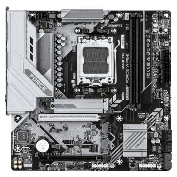 B850M FORCE WIFI6E-02 Gigabyte B850M FORCE WIFI6E AM5 Micro ATX Motherboard DDR5 9600MT/s PCIe 5.0 Wi-Fi 6E 2.5GbE LAN - GA-B850M-FORCE-WF6E