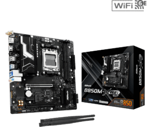 B850M-X WiFi R2.0(L1) ASRock B850M-X WiFi R2.0 Micro ATX Motherboard, AMD B850, AM5 Socket, DDR5 8200+(OC), PCIe 5.0, WiFi 6E, Dragon 2.5G LAN, Realtek ALC897 Audio