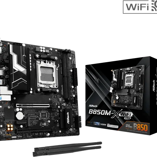 ASRock B850M-X WiFi R2.0 Micro ATX Motherboard, AMD B850, AM5 Socket, DDR5 8200+(OC), PCIe 5.0, WiFi 6E, Dragon 2.5G LAN, Realtek ALC897 Audio