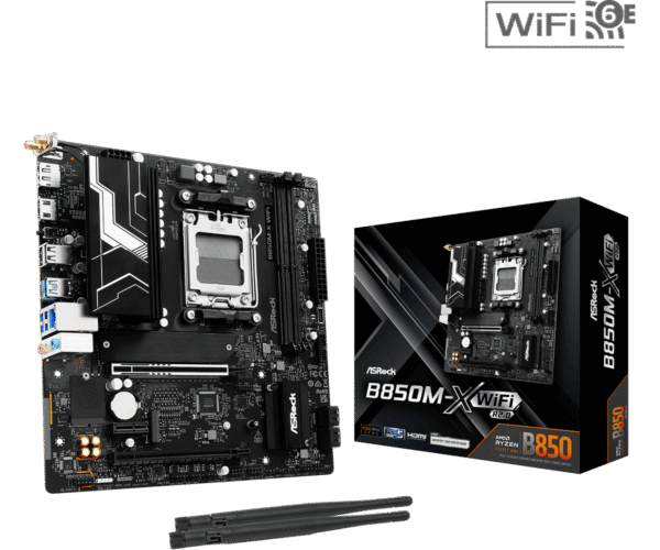 ASRock B850M-X WiFi R2.0 Micro ATX Motherboard, AMD B850, AM5 Socket, DDR5 8200+(OC), PCIe 5.0, WiFi 6E, Dragon 2.5G LAN, Realtek ALC897 Audio