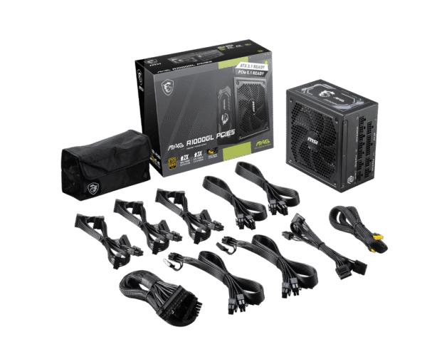 MSI MAG A1000GL PCIE5 Black 1000W 80 PLUS Gold Fully Modular Power Supply - MAG A1000GL PCIE5