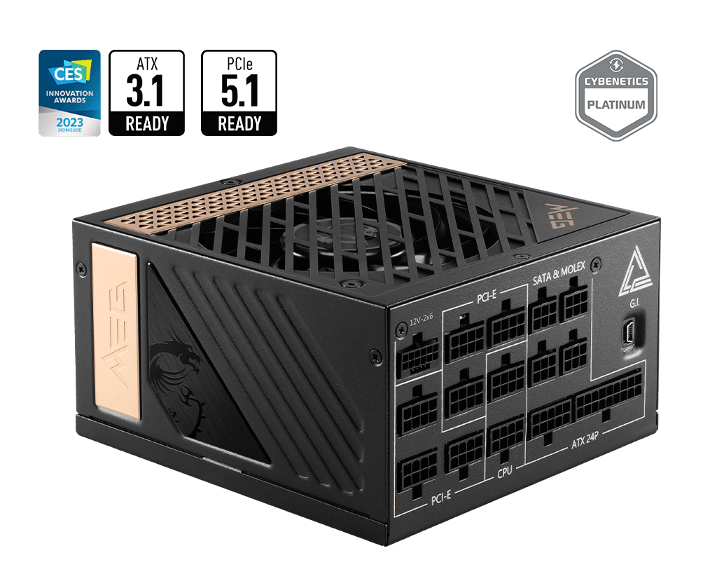 MSI MEG Ai1300P PCIE5 1300W 80 PLUS Platinum Fully Modular Power Supply - MEG Ai1300P PCIE5 1 MSI MEG Ai1300P PCIE5 1300W 80 PLUS Platinum Fully Modular Power Supply - MEG Ai1300P PCIE5