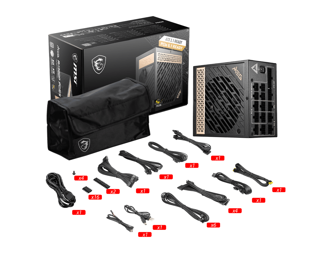 MSI MEG Ai1300P PCIE5 1300W 80 PLUS Platinum Fully Modular Power Supply - MEG Ai1300P PCIE5 2 MSI MEG Ai1300P PCIE5 1300W 80 PLUS Platinum Fully Modular Power Supply - MEG Ai1300P PCIE5 - Image 2