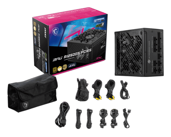 MSI MPG A1250GS PCIE5 1250W 80 PLUS Gold Fully Modular Power Supply - MPG A1250GS PCIE5