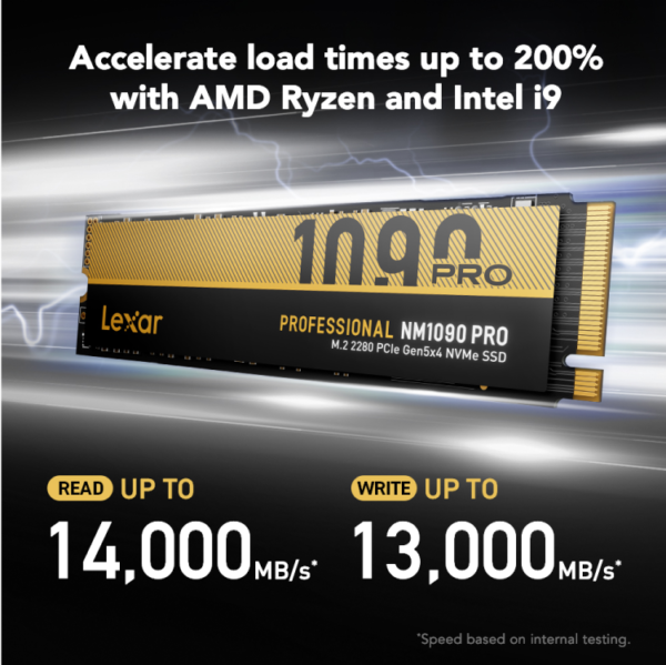 NM1090_PRO_4TB_Photo2 Lexar Professional NM1090 PRO PCIe 5.0 Gen5 NVMe M.2 2280 SSD 1TB 2TB 4TB 14000MB/s Read 13000MB/s Write with 232-Layer 3D TLC NAND