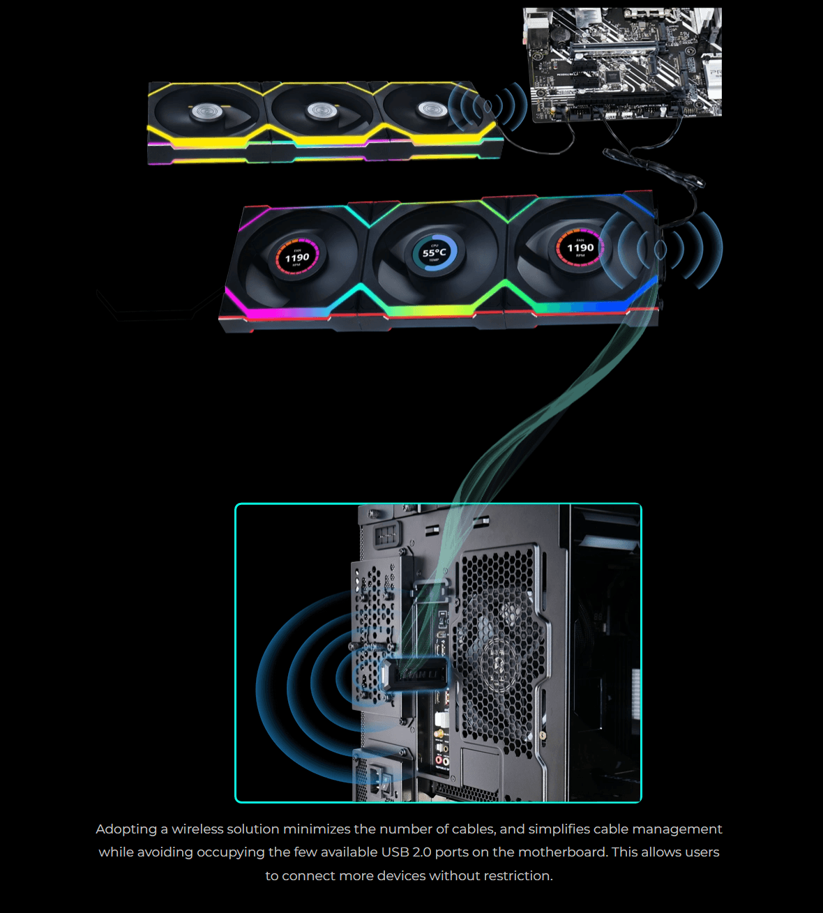 Lian Li UNI Fan SL Wireless ARGB 120mm Cooling Fan with Optional LCD Display | Normal or Reverse Blade | 1-pack | 3-pack | Black | White