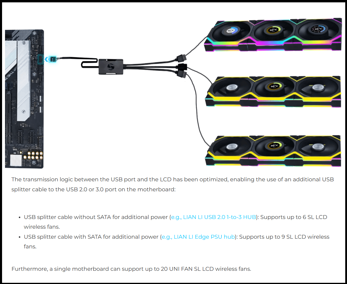 Lian Li UNI Fan SL Wireless ARGB 120mm Cooling Fan with Optional LCD Display | Normal or Reverse Blade | 1-pack | 3-pack | Black | White