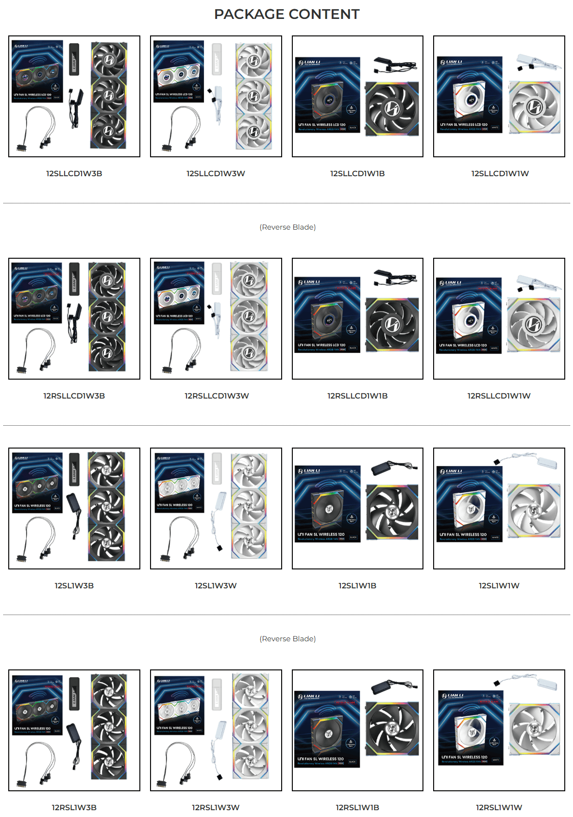 Lian Li UNI Fan SL Wireless ARGB 120mm Cooling Fan with Optional LCD Display | Normal or Reverse Blade | 1-pack | 3-pack | Black | White
