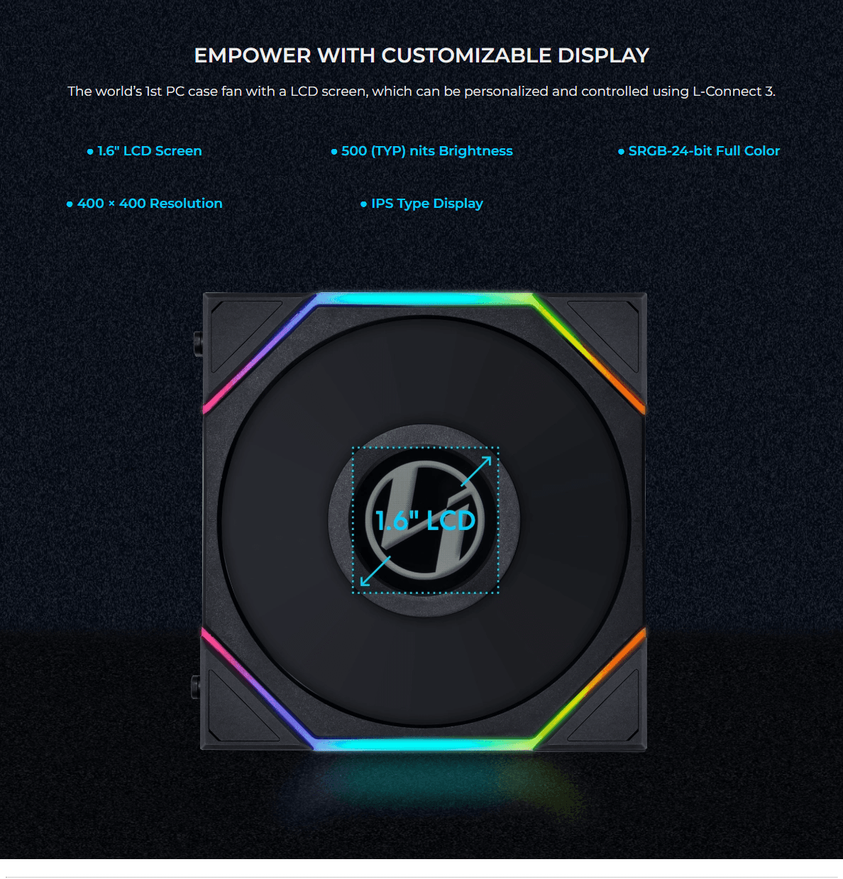 Lian Li UNI FAN TL LCD Wireless Case Fans 120mm 140mm with 1.6-inch LCD Display 2.4 GHz Wireless Control RGB | 1-pack | 3-pack | Black | White | Normal and Reverse Airflow