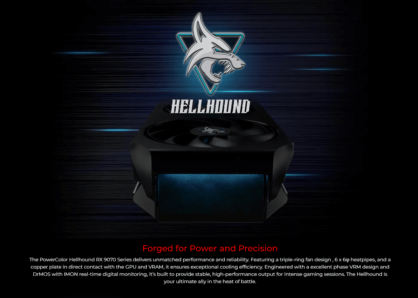 PowerColor Hellhound AMD Radeon RX 9070 XT 16GB GDDR6 PCIe 5.0 4096 Stream Processors 3010MHz Boost with Triple-Ring Fan - RX9070XT 16G-L/OC