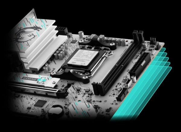msi-mb-b840m-gaming-wifi6e-pcb-design MSI B840M GAMING WIFI6E WHITE AM5 mATX Motherboard DDR5 8000+ MT/s PCIe 4.0 Wi-Fi 6E - B840M GAMING WIFI6E