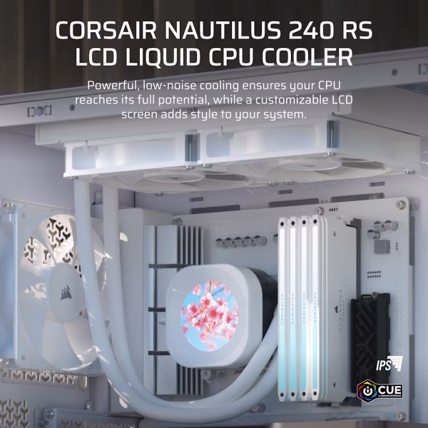 CORSAIR NAUTILUS 240 RS LCD Liquid CPU Cooler 240mm AIO with 2.1" IPS Display - CW-9061031-WW (Black) | CW-9061032-WW (White)