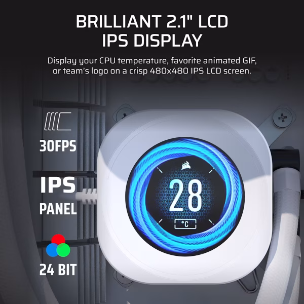 CORSAIR NAUTILUS 360 RS LCD Liquid CPU Cooler 360mm AIO with 2.1" IPS Display - CW-9061033-WW (Black) | CW-9061034-WW (White)