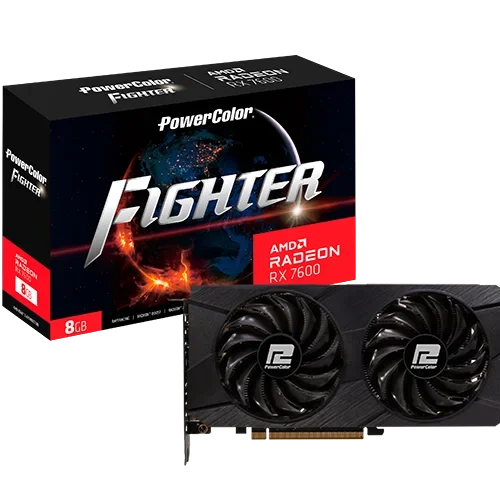 PowerColor Fighter AMD Radeon RX 7600 8GB GDDR6 PCIe 4.0 2048 Stream Processors 2655MHz Boost with Dual 90mm Fans - RX7600 8G-F/V2