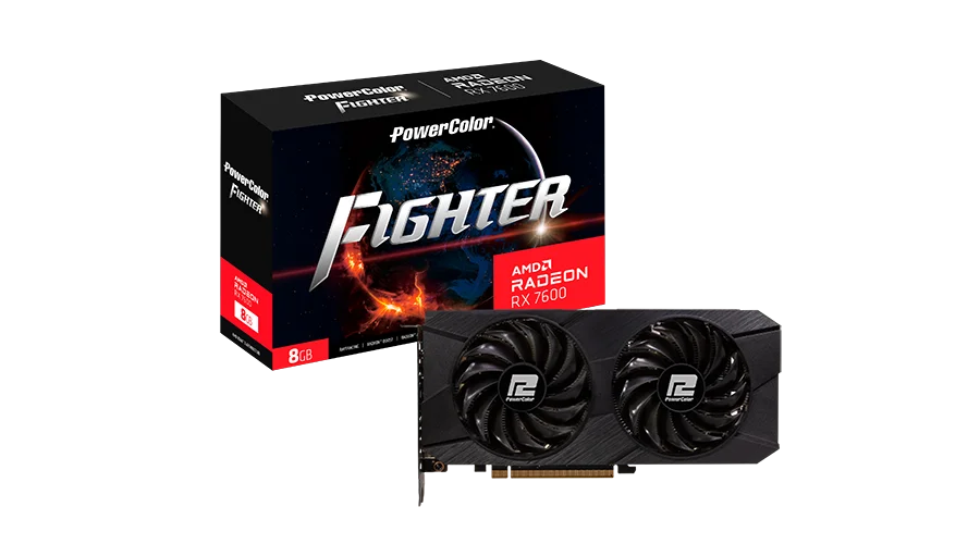 PowerColor Fighter AMD Radeon RX 7600 8GB GDDR6 PCIe 4.0 2048 Stream Processors 2655MHz Boost with Dual 90mm Fans - RX7600 8G-F/V2 1 PowerColor Fighter AMD Radeon RX 7600 8GB GDDR6 PCIe 4.0 2048 Stream Processors 2655MHz Boost with Dual 90mm Fans - RX7600 8G-F/V2