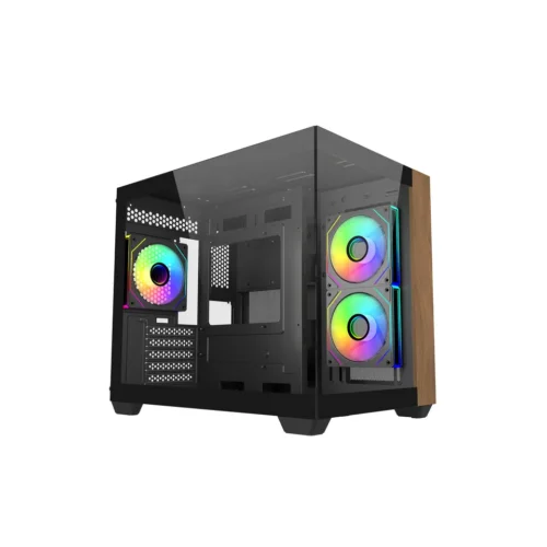 Cooler Master Elite 481 Wood Micro ATX Mini Tower Case with Tempered Glass Wood Front Panel 360mm Radiator Support - Black | White