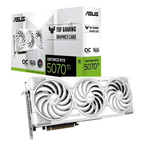 ASUS TUF Gaming GeForce RTX 5070 Ti 16GB GDDR7 White OC Edition 2610MHz 8960 CUDA 256-bit PCIe 5.0 - TUF-RTX5070TI-O16G-WHITE-GAMING