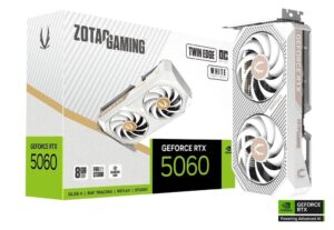 ZOTAC GAMING GeForce RTX 5060 Twin Edge OC White Edition 8GB GDDR7 PCIe 5.0 2527MHz 3840 CUDA Cores Dual Fan -