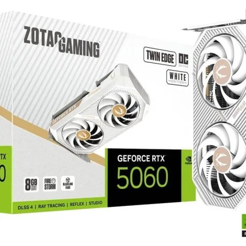ZOTAC GAMING GeForce RTX 5060 Twin Edge OC White Edition 8GB GDDR7 PCIe 5.0 2527MHz 3840 CUDA Cores Dual Fan -