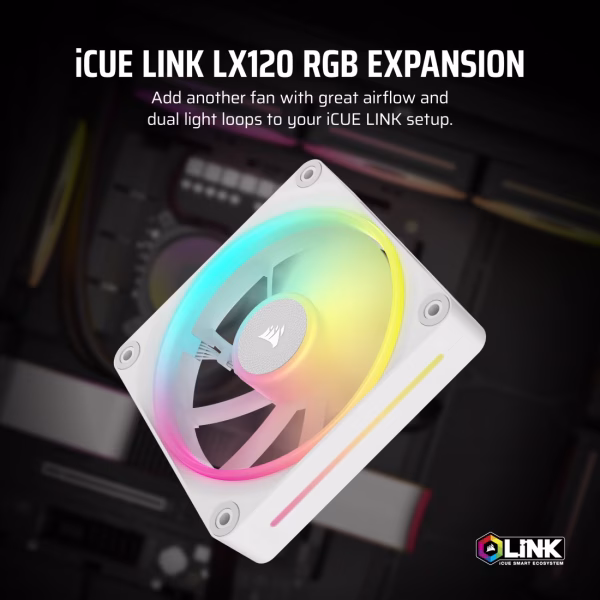 1 CORSAIR iCUE LINK LX120 RGB White 120mm PWM Fan Magnetic Dome Bearing - CS-CO-9051029-WW