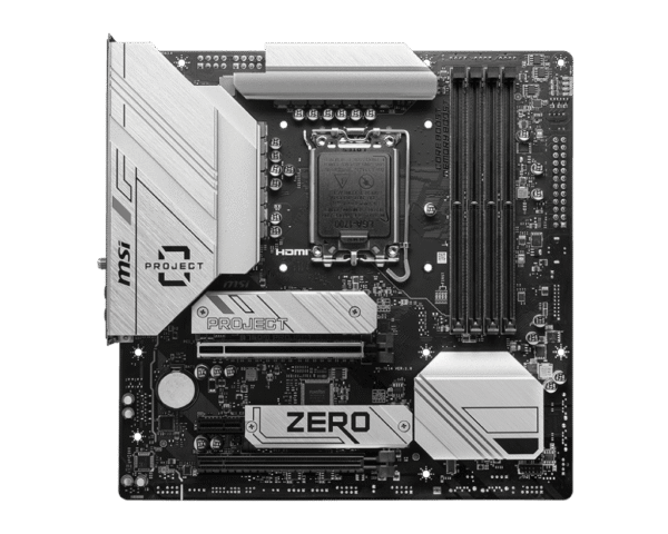 MSI B760M PROJECT ZERO Motherboard Intel B760 LGA 1700 DDR5 256GB PCIe 5.0 Wi-Fi 6E HDMI DisplayPort mATX - B760M PROJECT ZERO