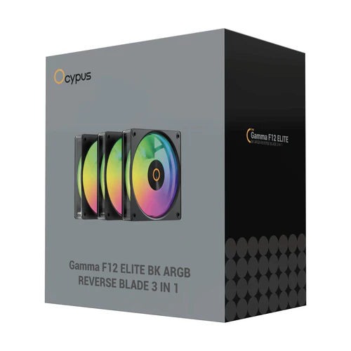 Ocypus GAMMA F12 ELITE ARGB Reverse Blade Chassis Fan 120mm 56 CFM 1.8mm H2O Black 3 in 1 - GAMMA-F12-BK3AM01E-GL