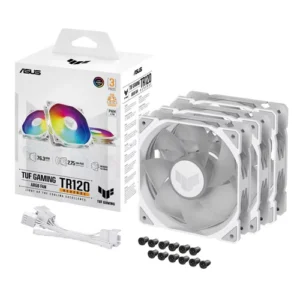 ASUS TUF Gaming TR120 ARGB Reverse 120mm PWM Fan Triple Pack Hydraulic Bearing 28mm Thick White - TUF GAMING TR120 FAN ARGB REVERSE WHITE 3IN1